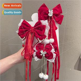 hair accessories red Children clips Year bow girls New
