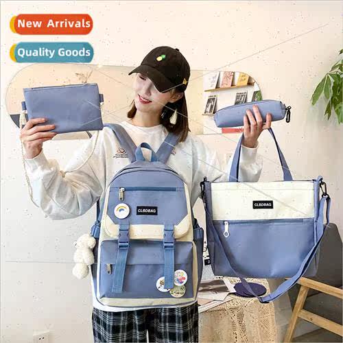Four sets schoolbag ins Korea new color collision shoulders