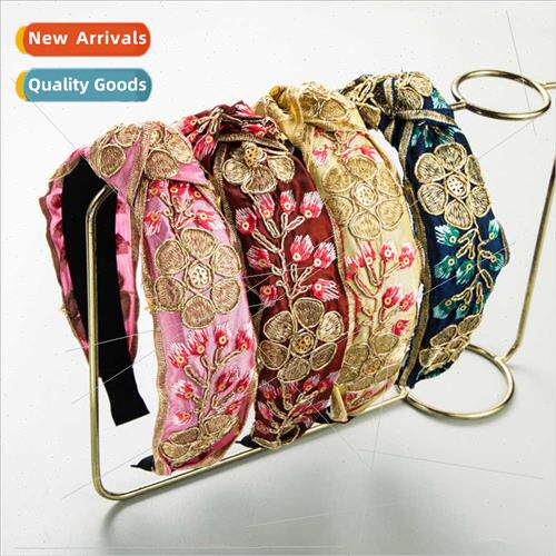 New retro court hair bands embroidered flowers senior sense