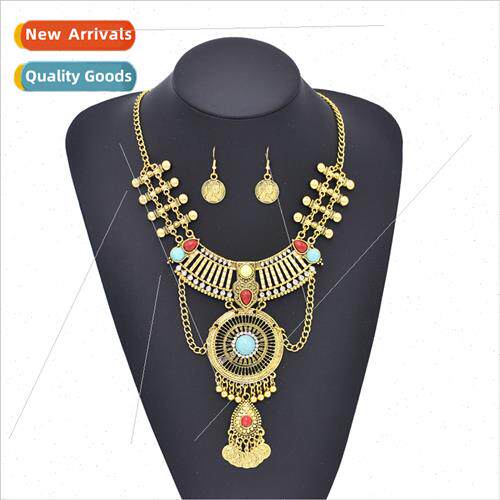 Europe Vintage Set Rhinestone Turquoise Necklace Set Ethnic