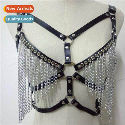 Europe rock sexy leather body chain bra bra chain tassel bik