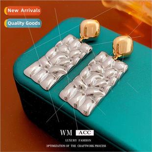 square pleated earrings metal silver fashion pin