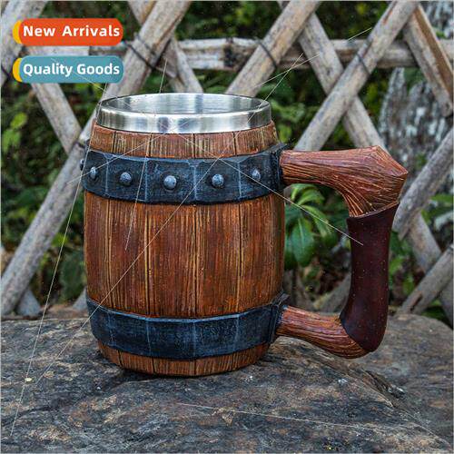 Wooden barrel beer mug creative handmade imation wood stainl