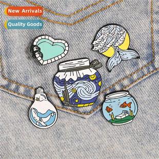 Van States bottle wine Gogh series blue brooch Uned Europe