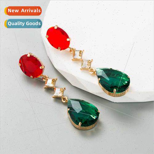 Europe ins fashion alloy glass diamonds drop-shaped long ear