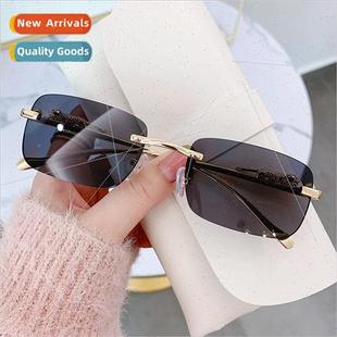 women small Square Rimless Europe 适用men Frame sunglasses