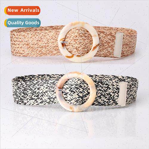 Cool Match Ladies Korean Fashion mple Imation Straw Belt Dre