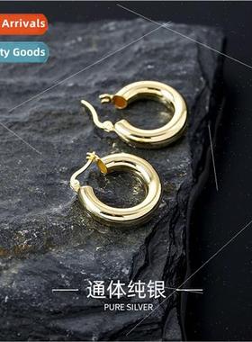 S925 lver Metallic INS Circle Earring Buckle mple Versatile