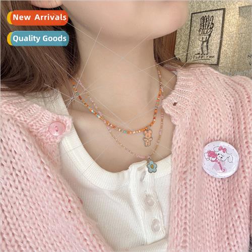 Teenage colorful beaded necklace Korea ins niche cute butter