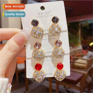 full geometric zirconia earrings silve Delicate s925 celebry