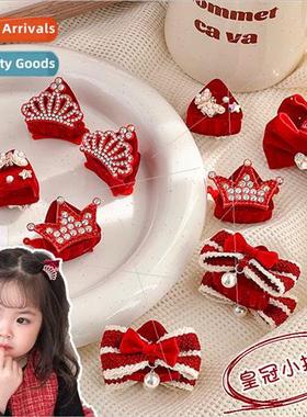 Red bow crown grab clip children small hair clips girls supe