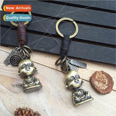 Cowhide pendant key Smiling Buddha pendant alloy car key cha