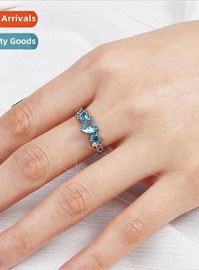 Europe Heart Gemstone Ring Microset Lake Blue Heart Zirconia