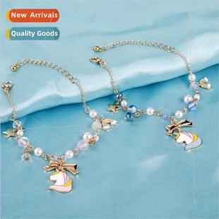 New sweet girl unicorn bracelet bow rainbow stars pearl cry