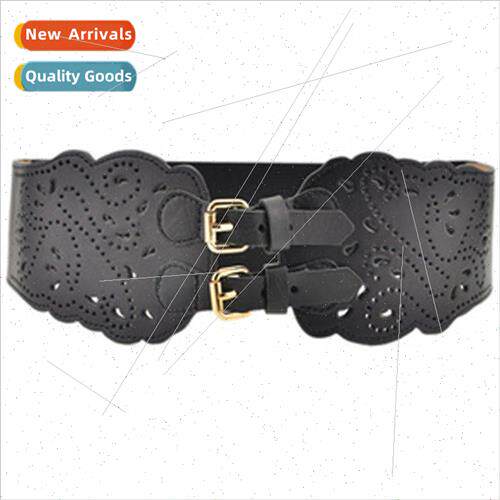 Hollowed out elastic waistband female wide pin buckle belt H