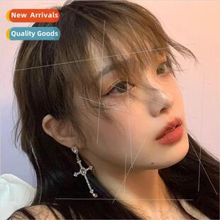 Zirconia cross earrings teenage punk long earrings tassel ea
