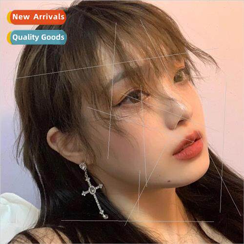 Zirconia cross earrings teenage punk long earrings tassel ea