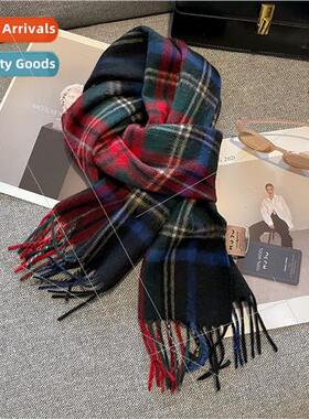 100% pure wool lattice tassel scarf female fall winter hundr