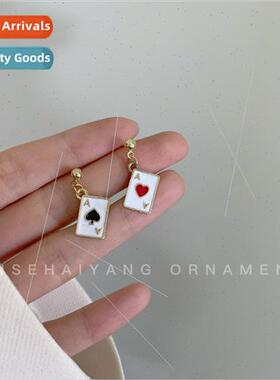 Korealove playing cards earrings female hundred wh simple gi