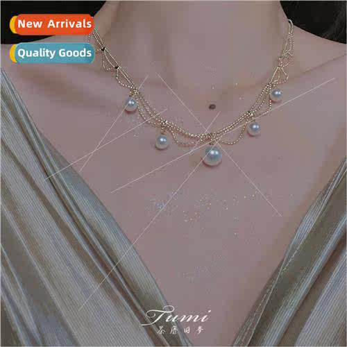 Electroplating retro pearl necklace fashion collarbone chain