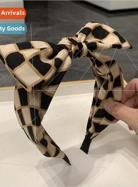 2023 bow hair band high skull top black plaid hair band wome