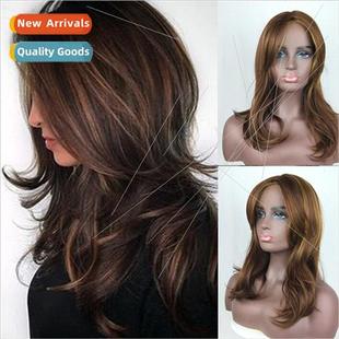 blonde brown color ladies long gradient wig dye Europe pick