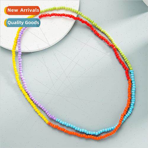 Europe bohemian mixed color rice beads long necklace retro s