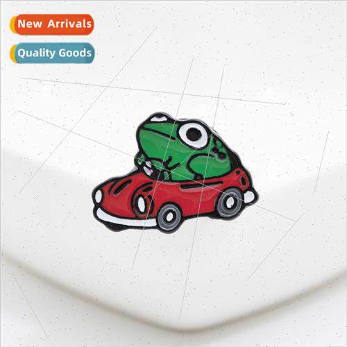 Cartoon brooch mini naughty frog driving a car wh same alloy