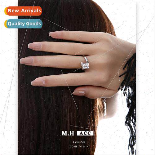 Korea square diamond open ring female adjustable pair ring i