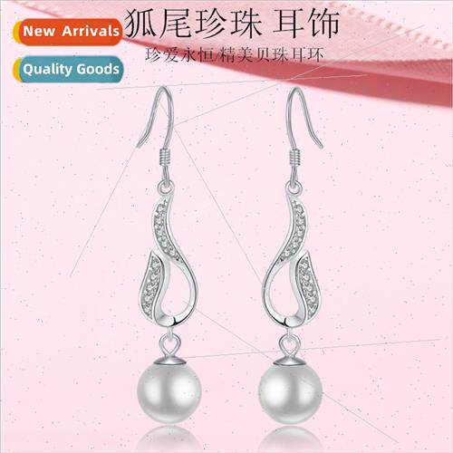 s925 silver fox tail cute inlaid earrings beads drape small