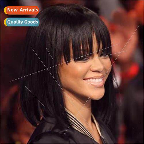 wig Europe ladies fashion chemical fiber head covering black