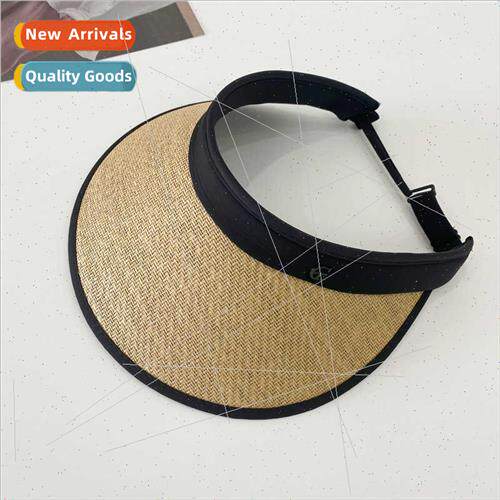 Foldable straw hollow top hat female vinyl sunshade brim cyc