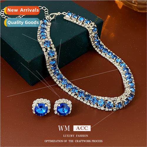 French set diamond blue square earrings delicate earrings ve