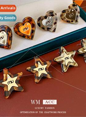 lver needle tortoiseshell color love star letters earrings K