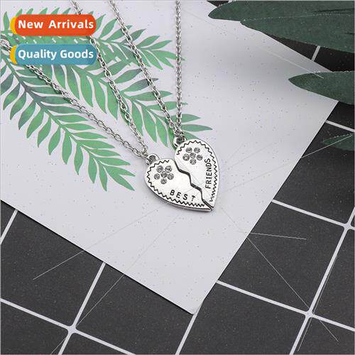 Diamonds heart best friends patchwork necklace flower charm