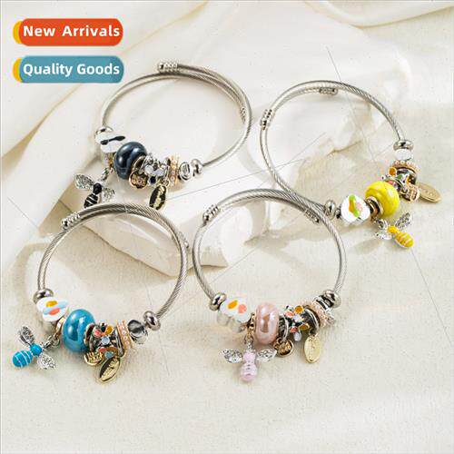 Titanium Steel Wire Adjustable Bracelet Oil Drip Bees Pearls