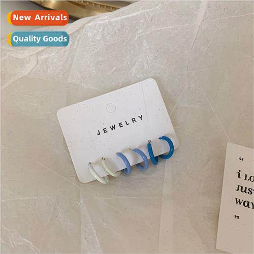 Three pairs whe blue simple small earrings set set versatile