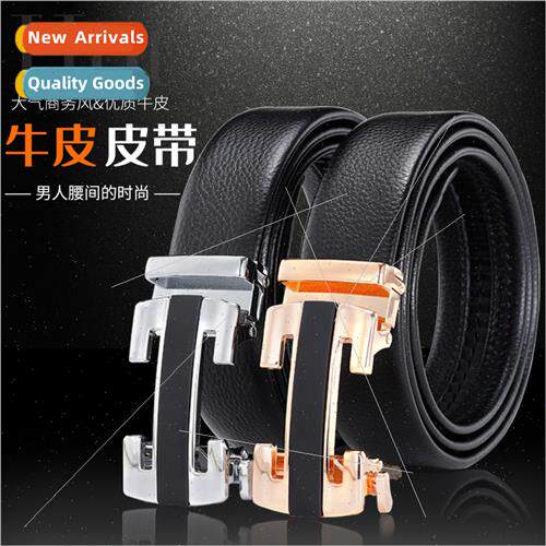 Men Automatic Buckle Belt Cowhide Wrapped Alloy Buckle Busin