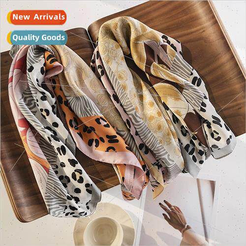 terary retro leopard print simulation silk scarf fashion car