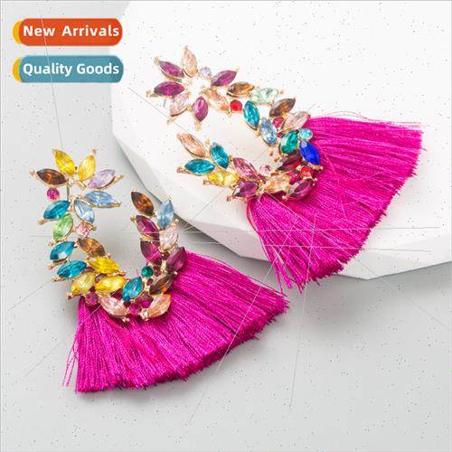 Fashion Ins alloy encrusted rhinestone creative tassel colou