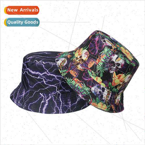 New sun hat punk ghost head hole head lightning bolt printed