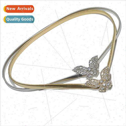 Women Metal Spring Elastic Waist Chain Women Rhinestone Inla