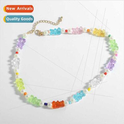 New large pearl necklace bohemian handmade pearl bear collar