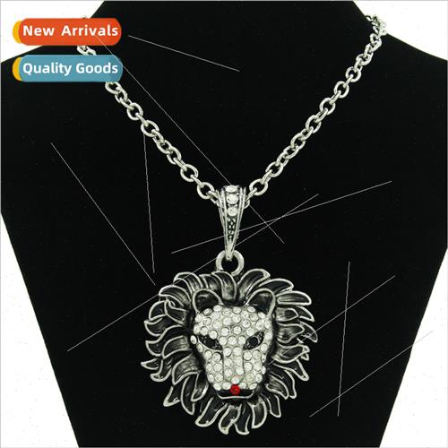Europe punk diamond lion head pendant necklace domineering d