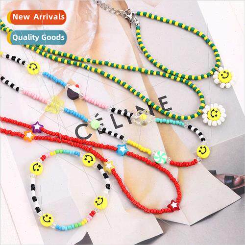 Korea small clear sweet smiley face colorful beads necklace