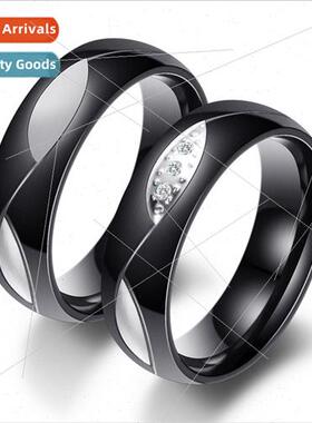 Korea Ins simple black couple diamond ring适用girlfriend bir