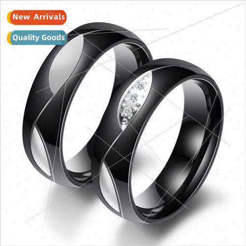 Korea Ins simple black couple diamond ring适用girlfriend bir