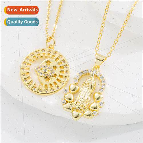 Ins wind nd goddess pendant necklace copper gold-plated diam