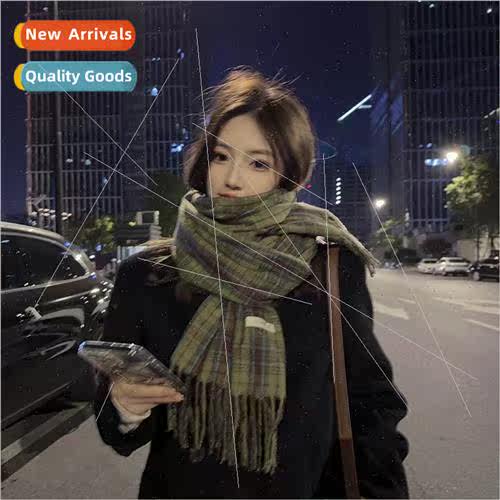 Retro green plaid scarf Ms. autumn winter versatile personal