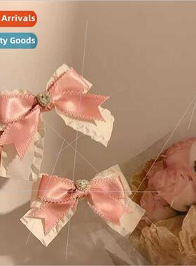 French gentle pink heart bow hair clips girly sensory fairy